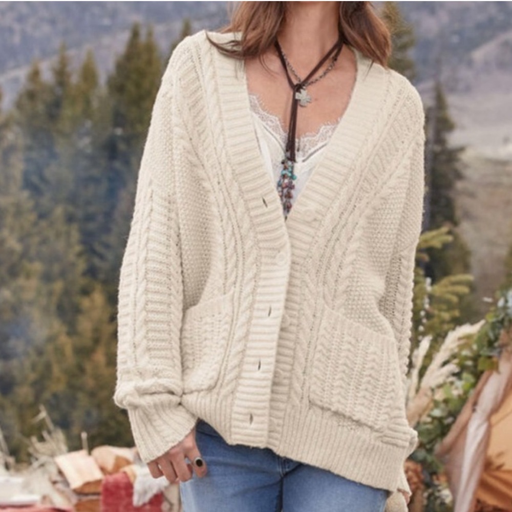 Sundance Cream Cable Knit Cardigan Sweater‎
